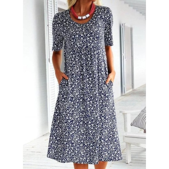 2024 Neujahrs-Hot Sale Lssiges Damen Blumenkleid mit Rundhalsausschnitt (8 Farben mit Taschen)