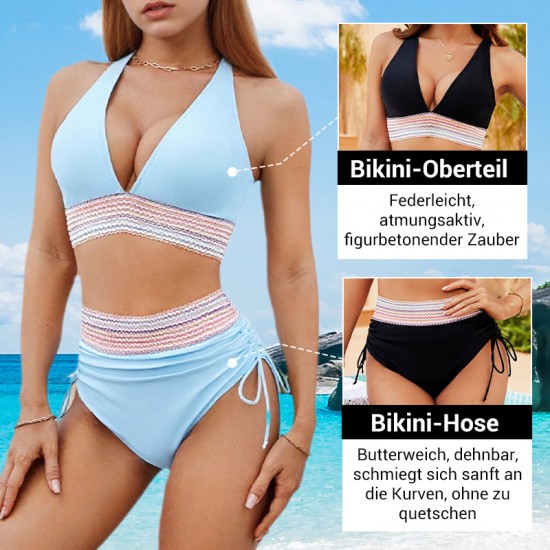 historischer TiefstpreisPatchwork-Bikini mit V-Ausschnitt, 2-teiliges Set
