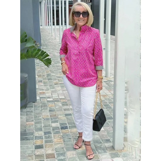 【Bestseller】 3/4-Arm-Shirt mit bedrucktem Stehkragen