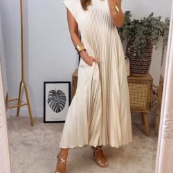 HOT SALESleeveless pleated simple solid colour dress