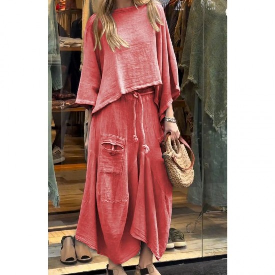 Lssiger zweiteiliger Anzug aus Oberteil mit Rundhalsausschnitt und locker sitzendem Rock für Damen