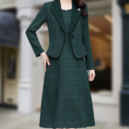 Damen Fake Zweiteiler mit Revers Anzug Kleid