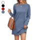 Solide Damen-Rundhals-Kleider mit langen rmeln und Taschen