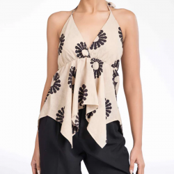 Halter V-Neck Floral Irregular Hem Top（Je mehr Sie kaufen, desto hher der Rabatt）